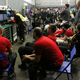 One of the more standard garage setups: a few monitors and toolboxes per team.